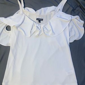 XS Express white ruffle neckline top shirt